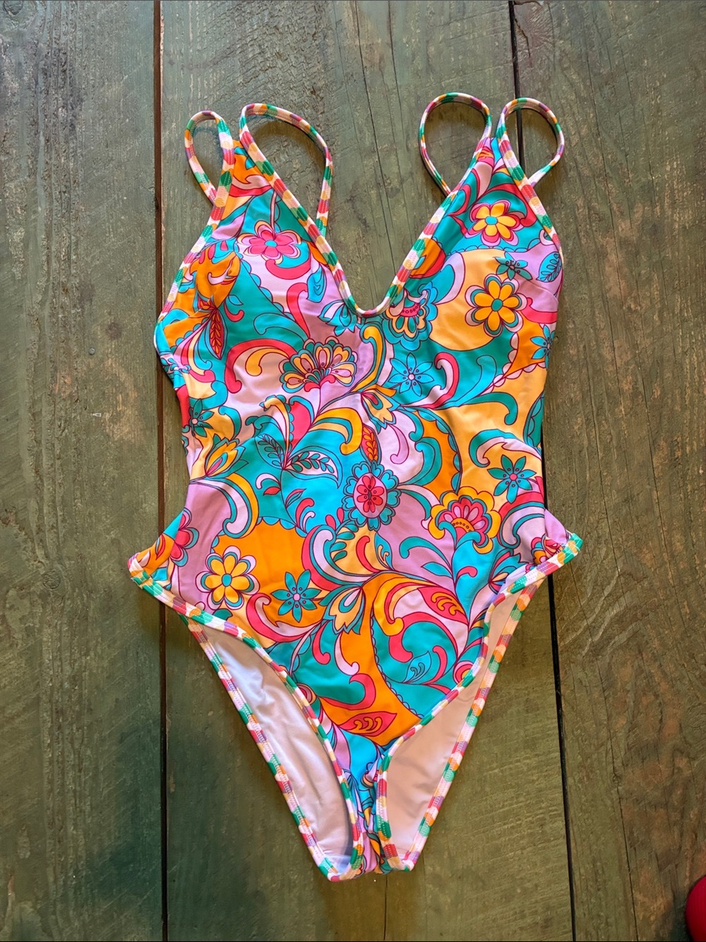 Colorful Floral One-Piece Women’s Swimsuit - Pink/Blue/Orange